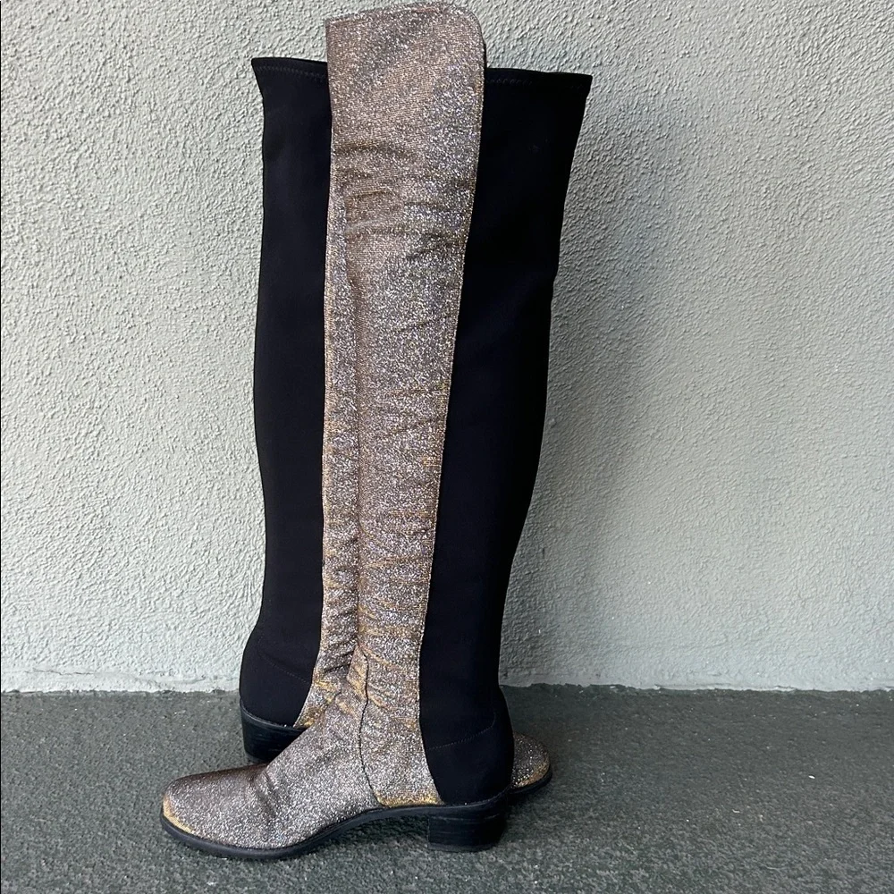 Suart Weitzman 5050 Reserve Metallic Over the Knee Boot Pyrite Glitter Sz 8